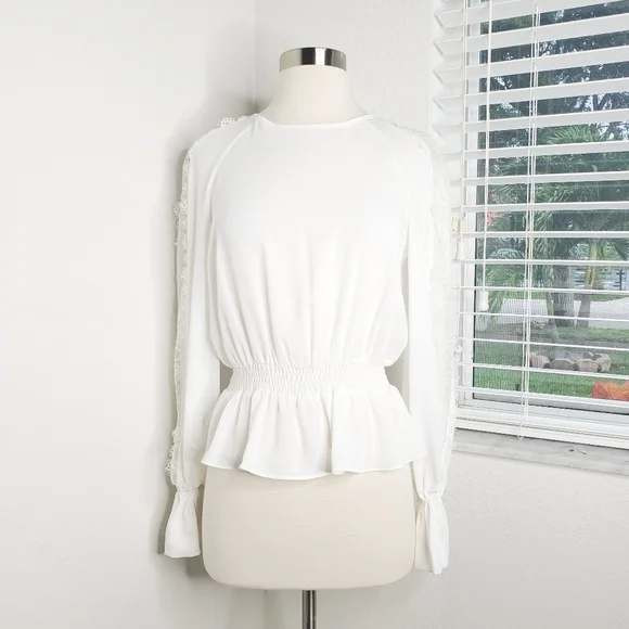 INTERMIX Joy Lace Smocked Waist Peplum Blouse S. - Picture 2 of 10